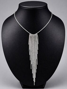Sterling Silver Fringe Tassel Necklace Statement Dainty Y Chain